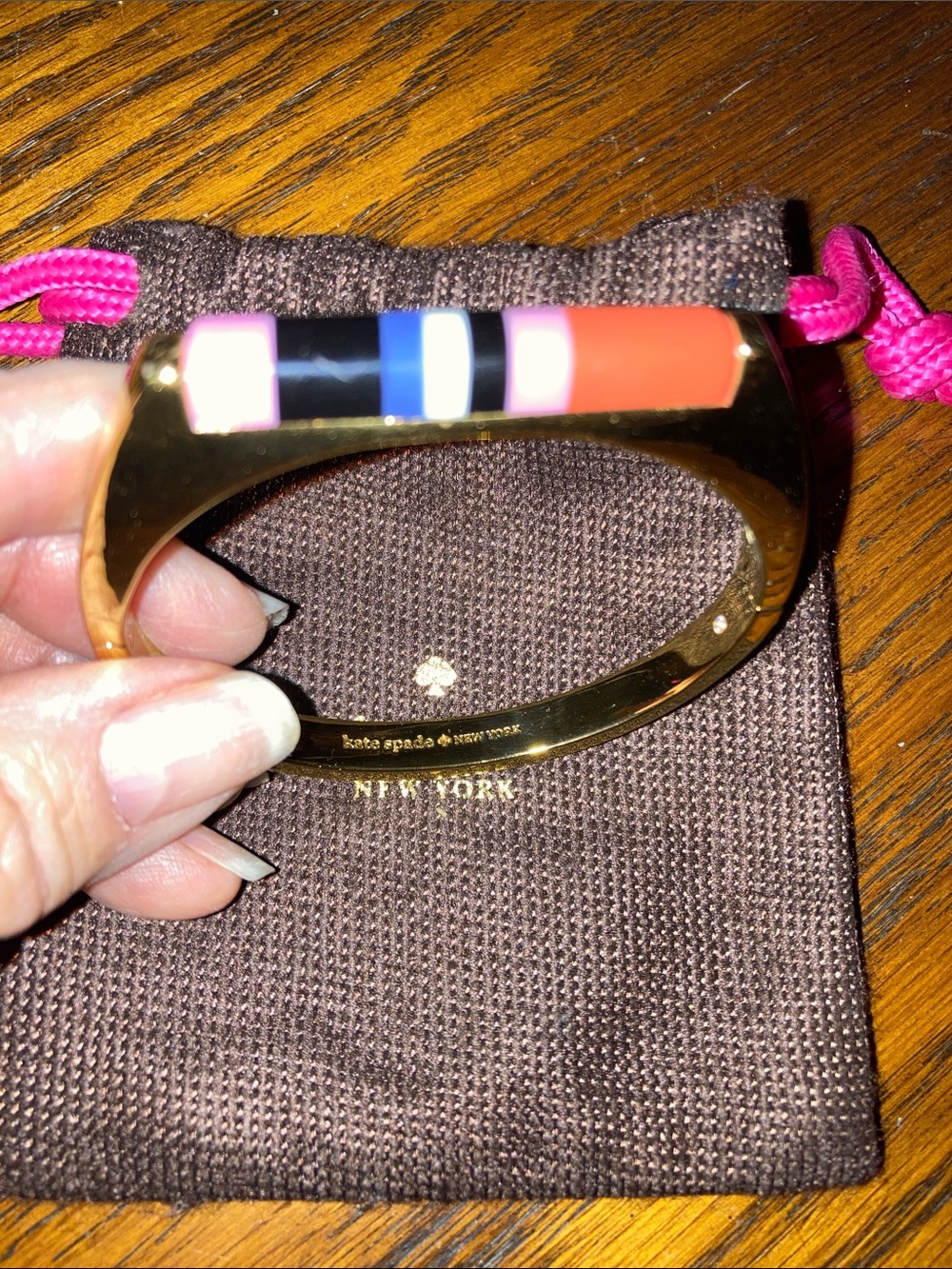Kate Spade NY EUC Vintage "Building Blocks" Striped Resin Gold Hinged Bracelet.
